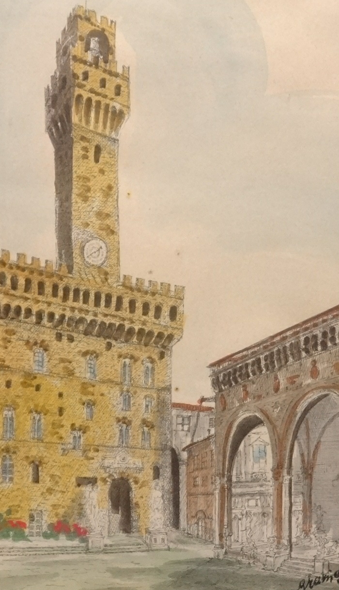 A group of five continental watercolours indistinctly signed, 'Giani?' each titled verso, ' - Image 2 of 2