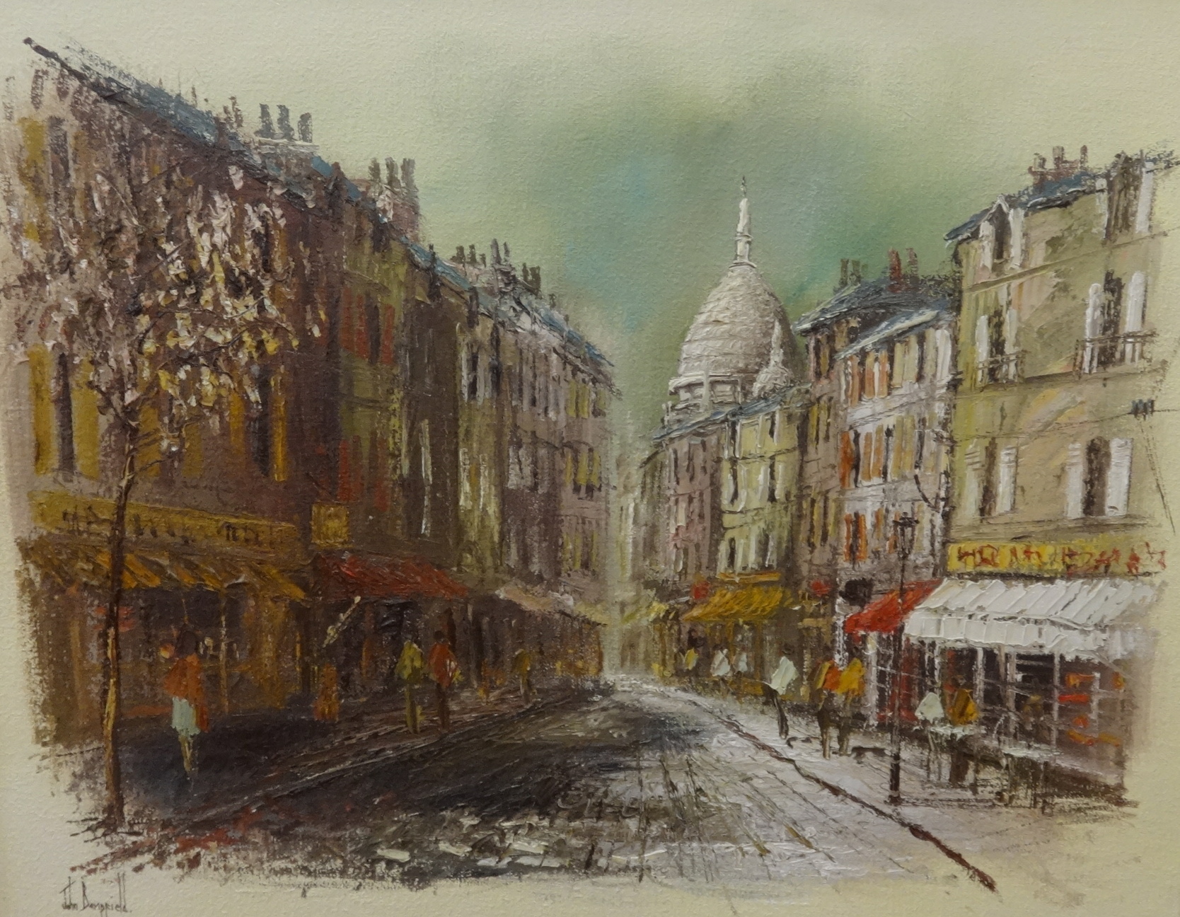 John Bampfield, oil on canvas, signed 'Street Scene with Church', 70cm x 90cm. - Image 2 of 2