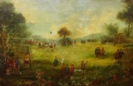 19th century Dutch School? Oil on canvas, 'Archery Gathering', 45cmx 69cm.