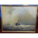 Les Spence, signed oil on canvas 'Galleons in a Storm', 76cm x 101cm