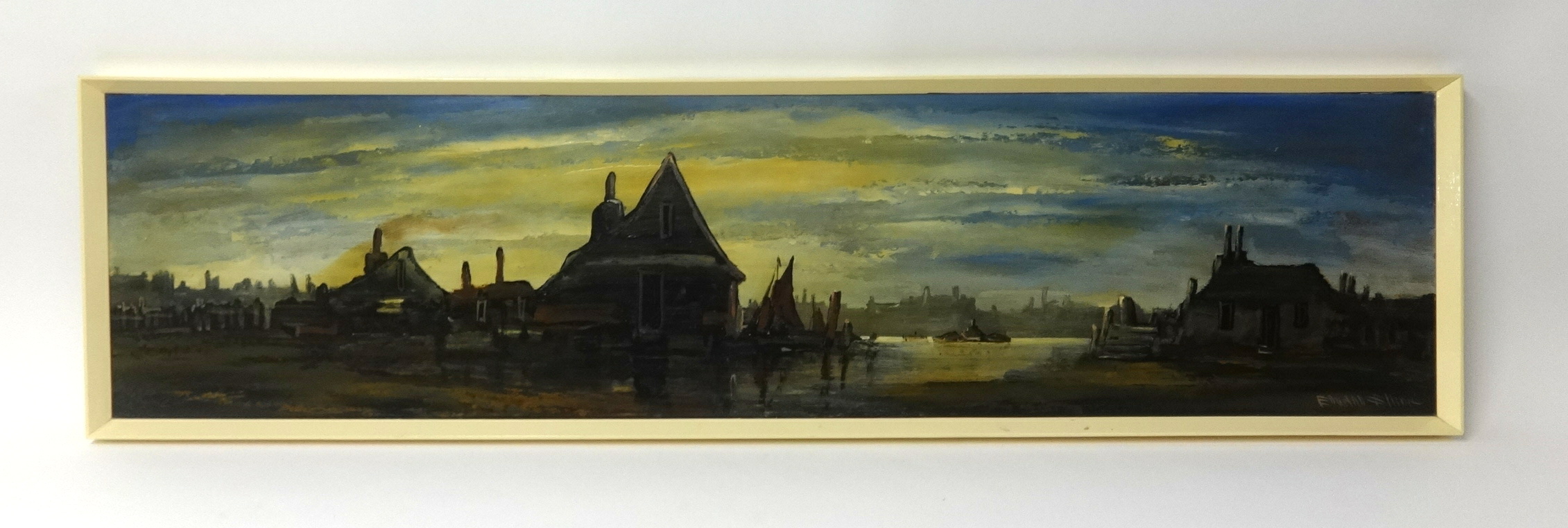 Edward Elliott, oil on canvas, signed 'The Thames, London', 29cm x 120cm. - Image 2 of 2