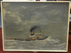 H.Whisson, signed oil on canvas, 1950's, 'Sun Tug', 46cm x 61cm.