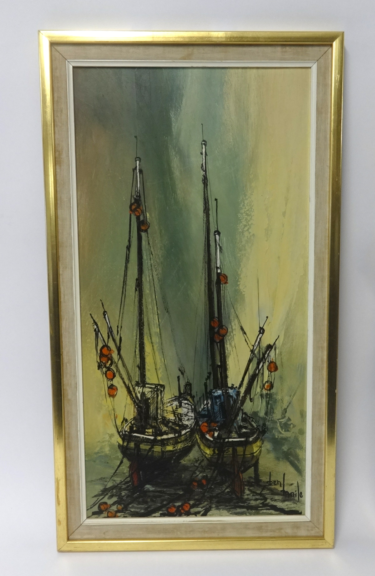 Ben Maile (1922-2017), a pair of oil on canvas, 'Boats', signed, 59cm x 29cm. - Image 2 of 2