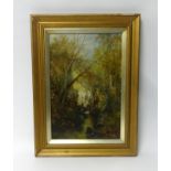 William Widgery (1822-1893), oil on canvas, 'Figures in Woodland Scene', 44cm x 30cm.