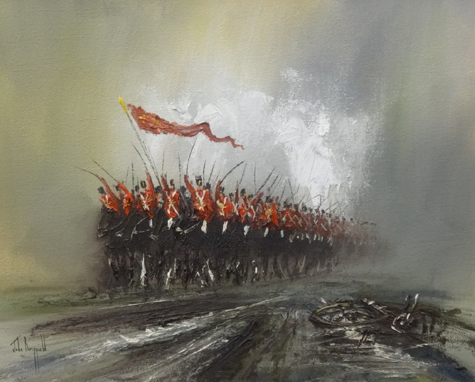 John Bampfield (born 1947-), oil on canvas, signed, 'The Cavalry Charge', 59cm x 75cm. - Image 2 of 2