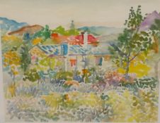 Fred Yates (1922-2008) original watercolour 'Cottage', Key West Editions Gallery label verso,