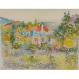 Fred Yates (1922-2008) original watercolour 'Cottage', Key West Editions Gallery label verso,