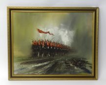 John Bampfield (born 1947-), oil on canvas, signed, 'The Cavalry Charge', 59cm x 75cm.