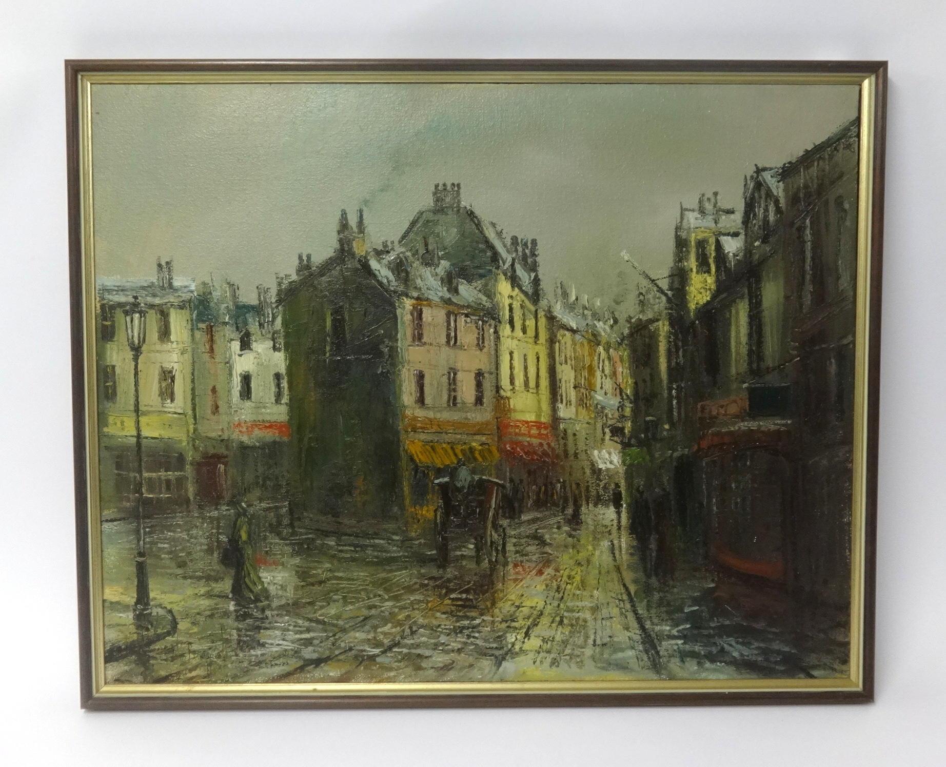 John Bampfield, oil on canvas, signed, 'Street Scene', 60cm x 76cm.