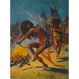 Stanley L Wood, Indian Dance, oil on board, indistinctly titled verso, 36cm x 26cm.