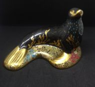 A boxed Royal Crown Derby paperweight 'Sea Lion', gold stopper, dated 2009, length 17.5cm