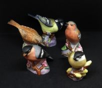 Five Worcester porcelain birds, comprising of Chaffinch No.3240, Bullfinch No.3238, Hedge sparrow