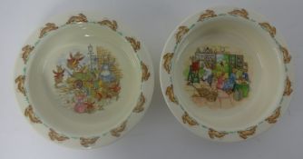 Royal Doulton, Bunnykins two small cereal bowls, the largest 16cm diameter.