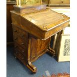 Victorian figured walnut and marquetry inlaid Davenport.