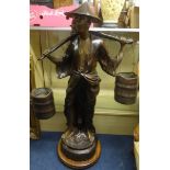 Large modern bronze standing Chinese figure on turn wood plinth, height 112cm