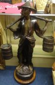 Large modern bronze standing Chinese figure on turn wood plinth, height 112cm