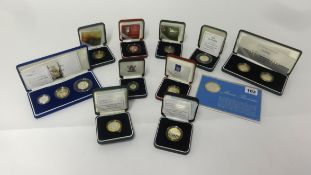 A collection of Royal Mint Commemorative silver proof coins, including 2000 Guernsey, 50p Pied fort,