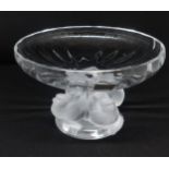 Lalique, France, Nogent pattern dish, supported by frosted glass birds, engraved signature, diameter