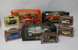 Burago, two Diecast models, also Days Gone, Corgi and other promotional models, boxed, approx 30.