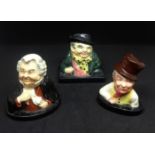 Royal Doulton, three figures, miniature, Buzz Fuzz, Sam Weller and Tony Weller (1939-1960).