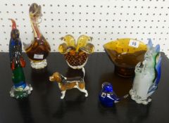 Murano, coloured glass ornaments and a Beswick model of a hunting hound (7).