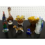 Murano, coloured glass ornaments and a Beswick model of a hunting hound (7).