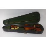 A violin and bow, label 'Nicolaus Amatus fecil in cremona 16'. in original wood case.