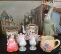 Various items including Coleridge style pottery tankard, Chinese porcelain teapot, oriental style