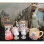 Various items including Coleridge style pottery tankard, Chinese porcelain teapot, oriental style