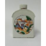 A 19th century Chinese porcelain tea caddy with painted figures, height 12cm.