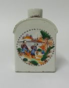 A 19th century Chinese porcelain tea caddy with painted figures, height 12cm.