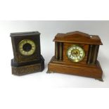 An architectural oak cased mantel clock and a 19th Century boulle cased mantel clock