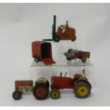 A collection of play worn Corgi and Dinky agricultural items plus some figurines and petrol pumps