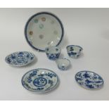 A small collection of 19th century and later Chinese blue and white porcelain including tea bowls,