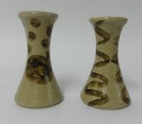 Janet Leach, St.Ives, a pair of studio pottery vases, height 15cm.