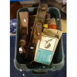 A collection of old woodworking tools, including Stanley planes, jack planes, moulding planes,