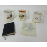 Of Masonic interest, a Masons 1940's book on Ceremonies, together with three Masonic tankards from