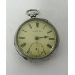 A silver open face key wind pocket watch, 'A.W. & Co Waltham', with sub-second dial (lacking hand).