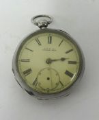 A silver open face key wind pocket watch, 'A.W. & Co Waltham', with sub-second dial (lacking hand).