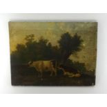 A early 19th Century oil on panel, 'Cattle', 18cm x 24cm.