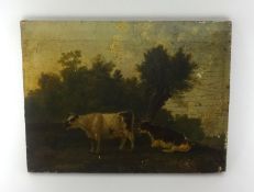 A early 19th Century oil on panel, 'Cattle', 18cm x 24cm.
