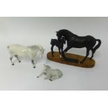 Beswick, Pomonso model, Black Beauty and Foal, on wood plinth, height 20cm, together with Beswick