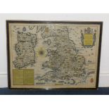 Antiquarian Map, John Speed, coloured engraving, 'The Invasions of England and Ireland with all