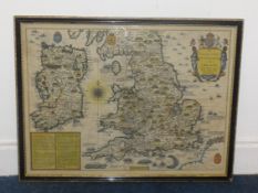 Antiquarian Map, John Speed, coloured engraving, 'The Invasions of England and Ireland with all