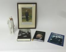 Of Winston Churchill interest, Royal Doulton Churchill figure, three booklets and a print.