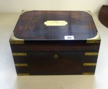 A 19th Century rosewood and military brass band sewing box, width 30cm.