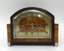 Art Deco, walnut cased, chiming mantel clock.