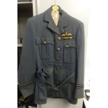 A WW II RAFI uniform, also badges, Airforce buttons, RAF cloth badges, Egypt cap badge, patches