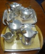 Picquot Ware two English chrome stylish tea services with trays