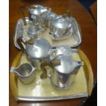 Picquot Ware two English chrome stylish tea services with trays